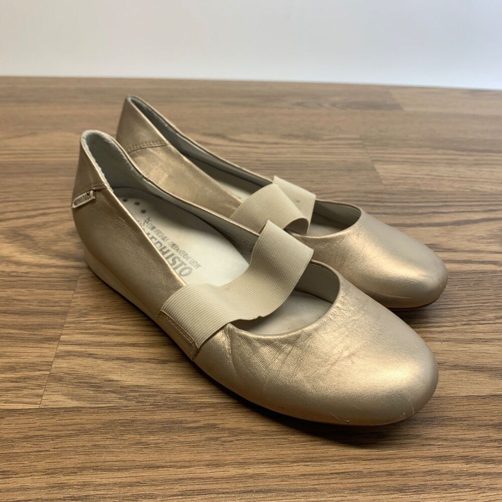MEPHISTO Baline Leather Mary Jane Flat Shoes (Gold/Tan) Women's US 6 EU 3.5